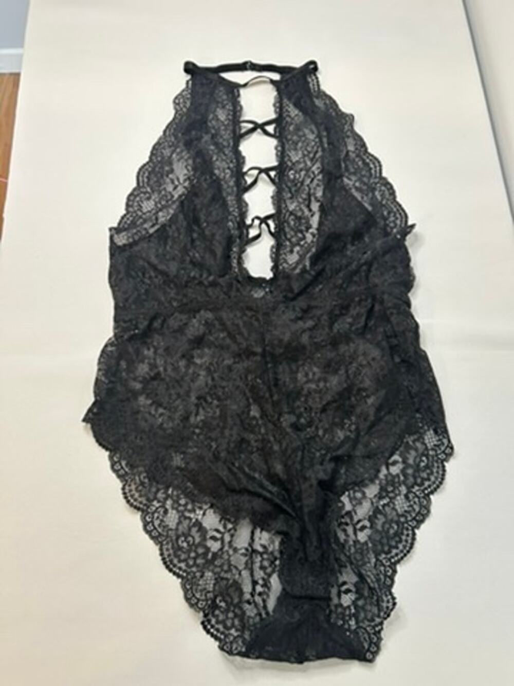 Black Lace Teddy Bodysuit Halter Lace Up Lingerie Floral Lace One Piece